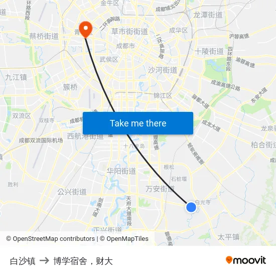 白沙镇 to 博学宿舍，财大 map
