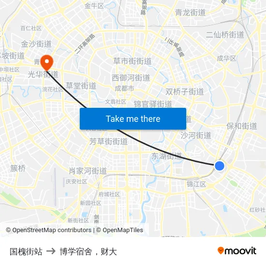 国槐街站 to 博学宿舍，财大 map
