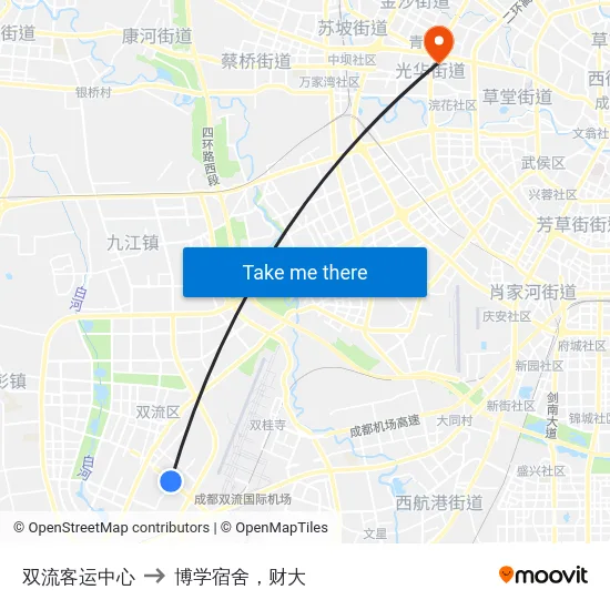 双流客运中心 to 博学宿舍，财大 map