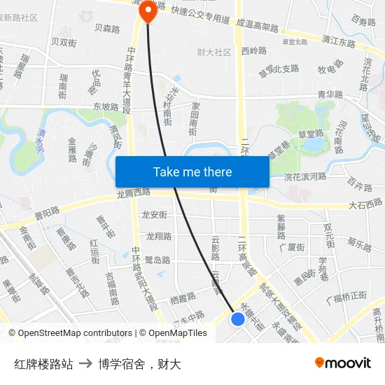 红牌楼路站 to 博学宿舍，财大 map