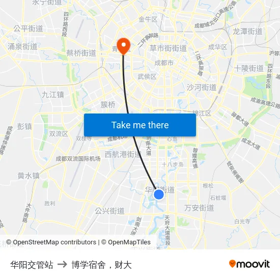 华阳交管站 to 博学宿舍，财大 map