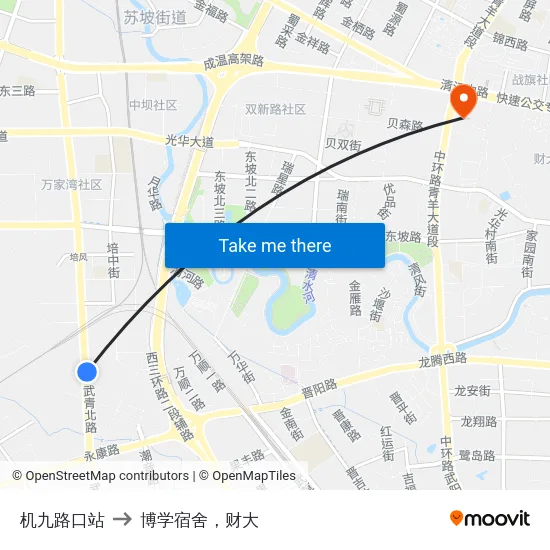 机九路口站 to 博学宿舍，财大 map