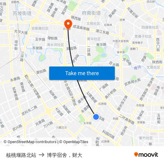 核桃堰路北站 to 博学宿舍，财大 map