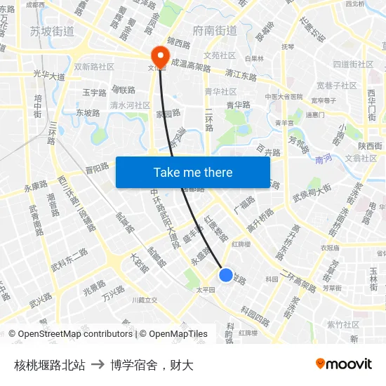核桃堰路北站 to 博学宿舍，财大 map