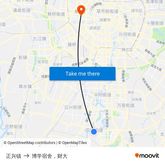 正兴镇 to 博学宿舍，财大 map