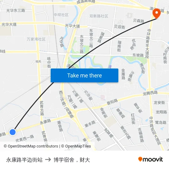 永康路半边街站 to 博学宿舍，财大 map