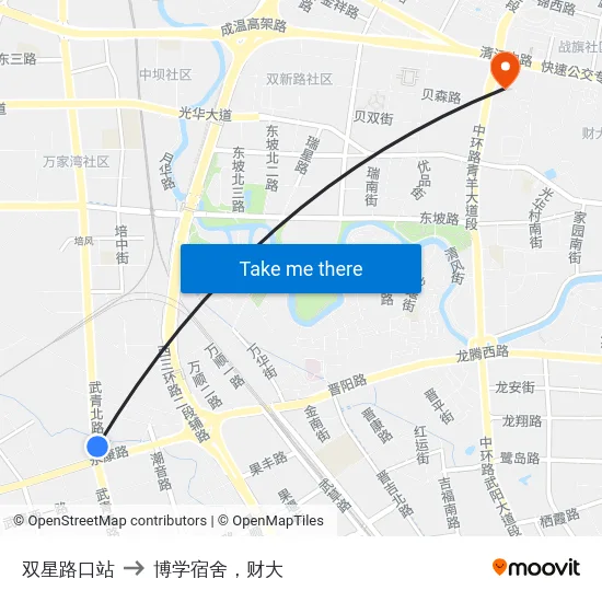 双星路口站 to 博学宿舍，财大 map