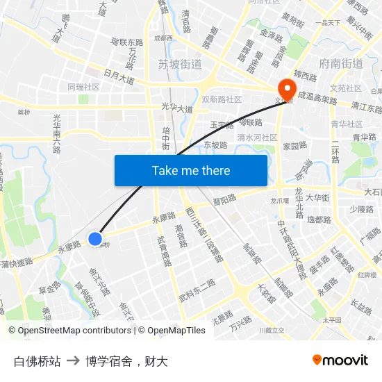 白佛桥站 to 博学宿舍，财大 map
