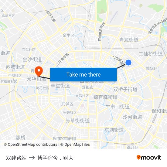 双建路站 to 博学宿舍，财大 map