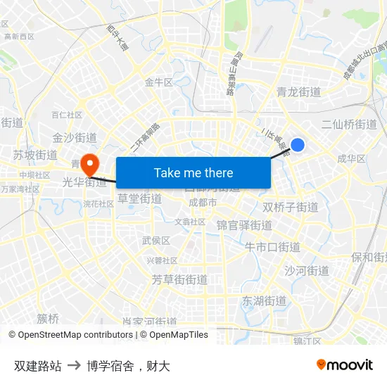 双建路站 to 博学宿舍，财大 map