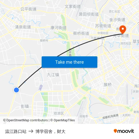 温江路口站 to 博学宿舍，财大 map