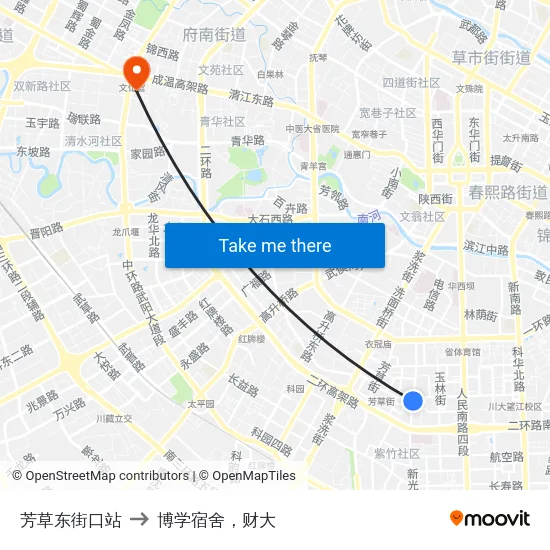 芳草东街口站 to 博学宿舍，财大 map