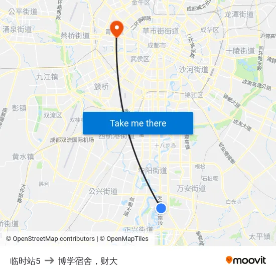 临时站5 to 博学宿舍，财大 map
