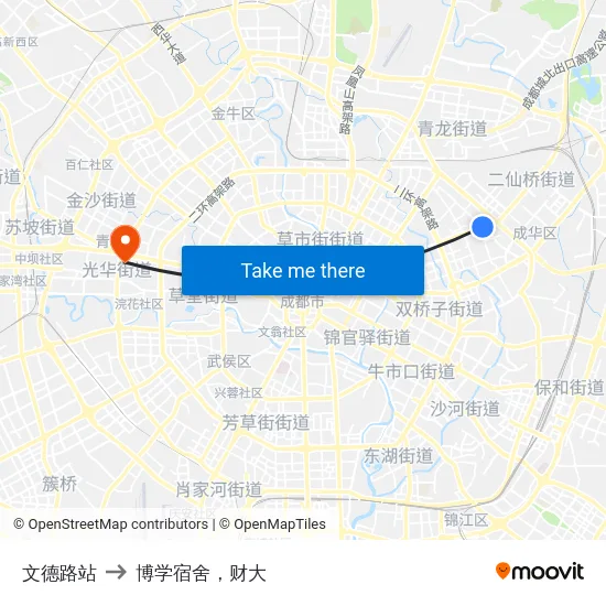 文德路站 to 博学宿舍，财大 map