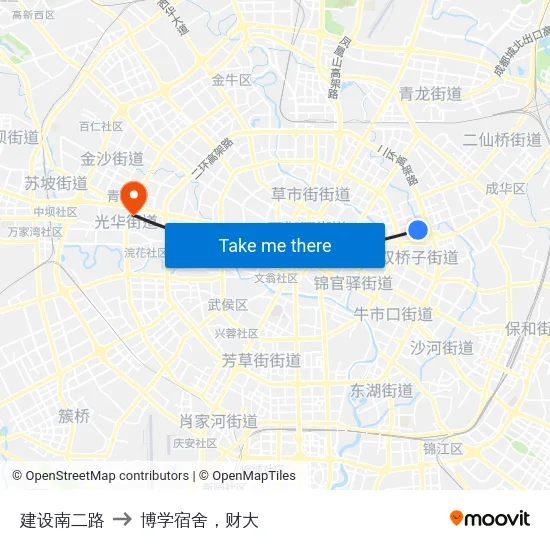 建设南二路 to 博学宿舍，财大 map