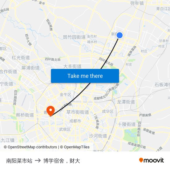 南阳菜市站 to 博学宿舍，财大 map