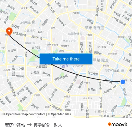 宏济中路站 to 博学宿舍，财大 map