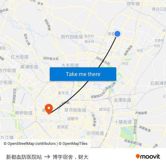 新都血防医院站 to 博学宿舍，财大 map