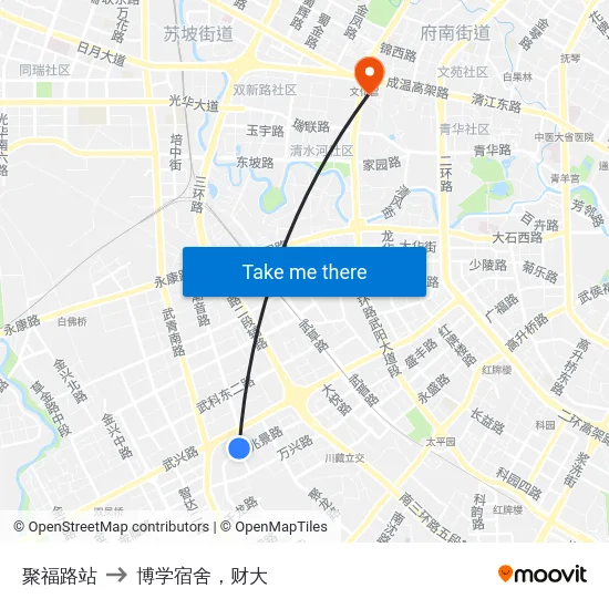 聚福路站 to 博学宿舍，财大 map