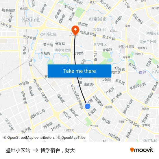 盛世小区站 to 博学宿舍，财大 map