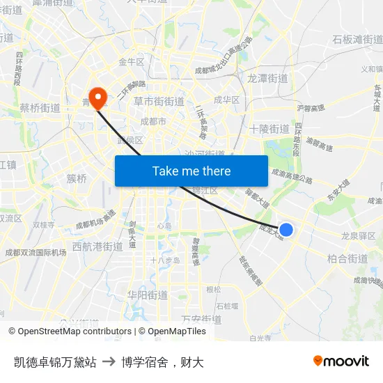 凯德卓锦万黛站 to 博学宿舍，财大 map