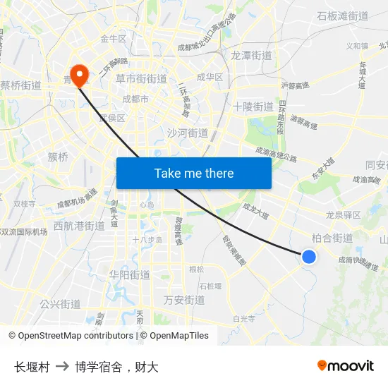长堰村 to 博学宿舍，财大 map