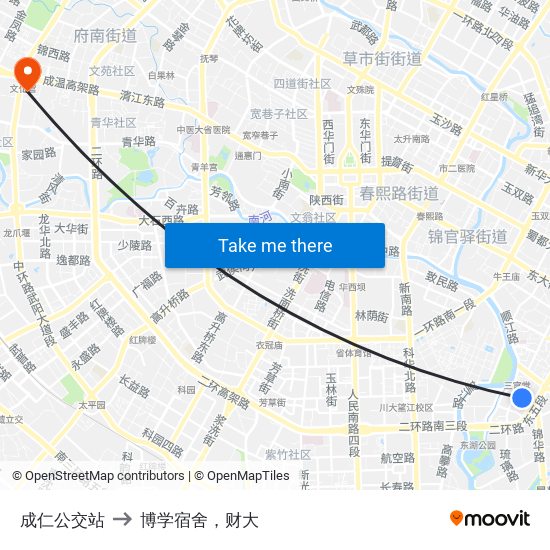 成仁公交站 to 博学宿舍，财大 map