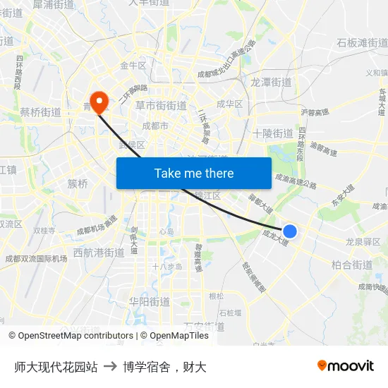 师大现代花园站 to 博学宿舍，财大 map