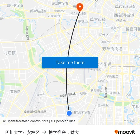 四川大学江安校区 to 博学宿舍，财大 map