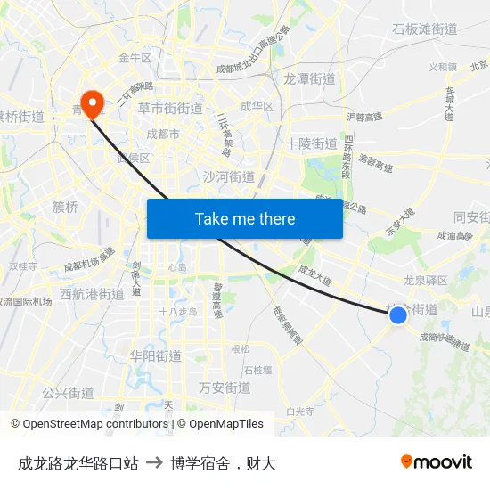 成龙路龙华路口站 to 博学宿舍，财大 map