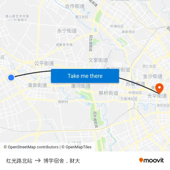 红光路北站 to 博学宿舍，财大 map