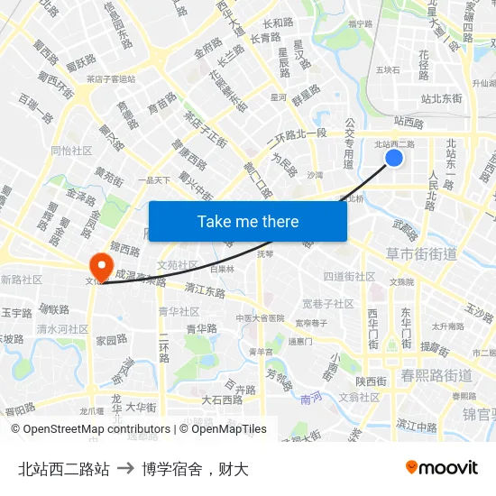 北站西二路站 to 博学宿舍，财大 map
