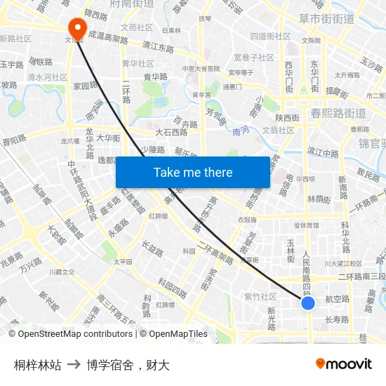 桐梓林站 to 博学宿舍，财大 map