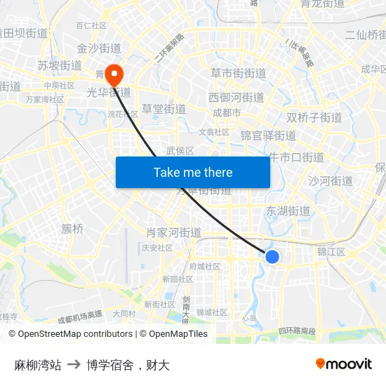 麻柳湾站 to 博学宿舍，财大 map