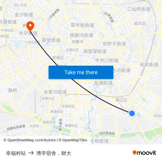 幸福村站 to 博学宿舍，财大 map