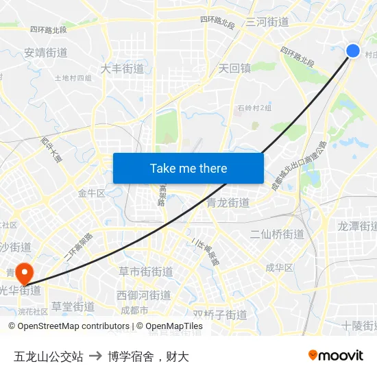 五龙山公交站 to 博学宿舍，财大 map