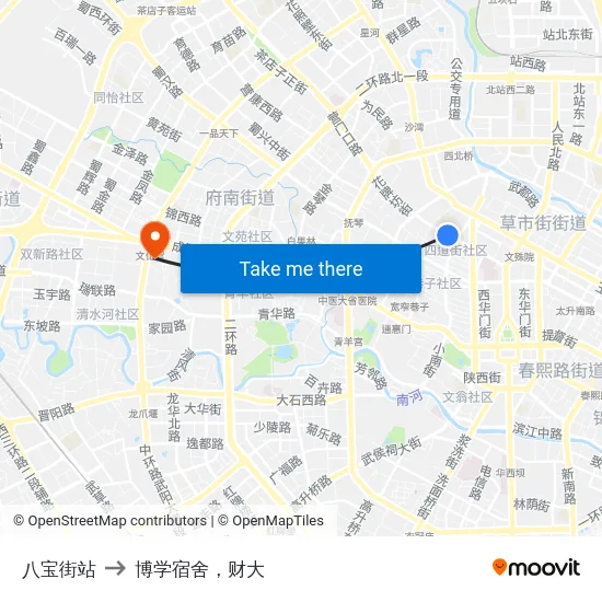 八宝街站 to 博学宿舍，财大 map
