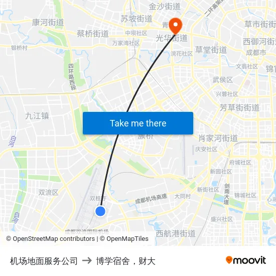 机场地面服务公司 to 博学宿舍，财大 map