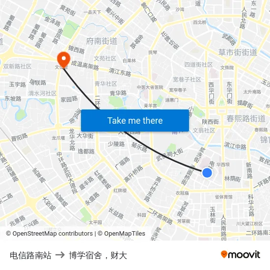 电信路南站 to 博学宿舍，财大 map