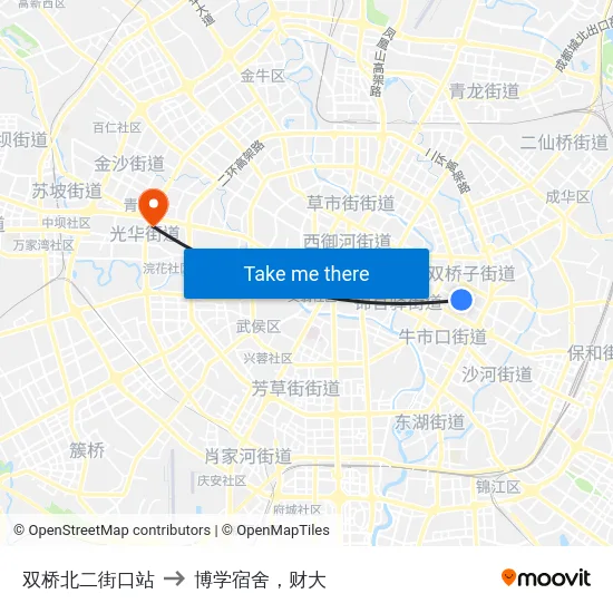 双桥北二街口站 to 博学宿舍，财大 map