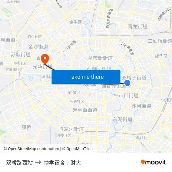 双桥路西站 to 博学宿舍，财大 map