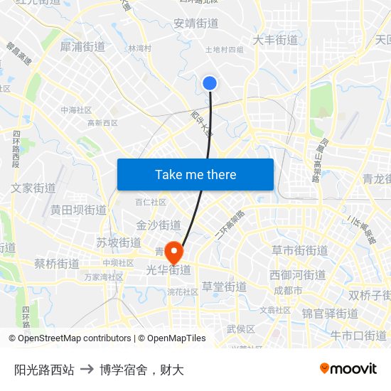 阳光路西站 to 博学宿舍，财大 map