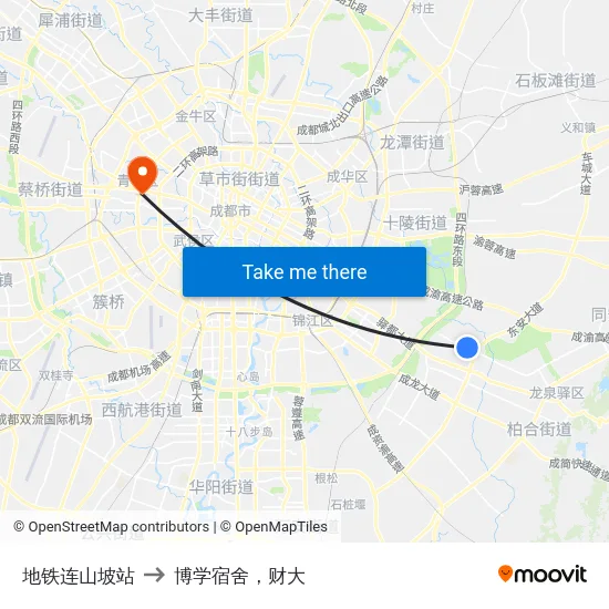 地铁连山坡站 to 博学宿舍，财大 map