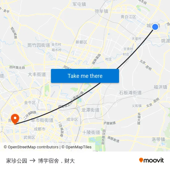 家珍公园 to 博学宿舍，财大 map
