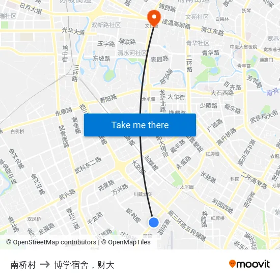 南桥村 to 博学宿舍，财大 map