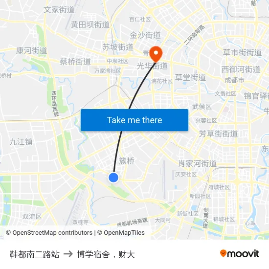 鞋都南二路站 to 博学宿舍，财大 map