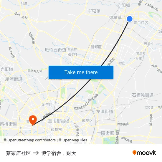 蔡家庙社区 to 博学宿舍，财大 map
