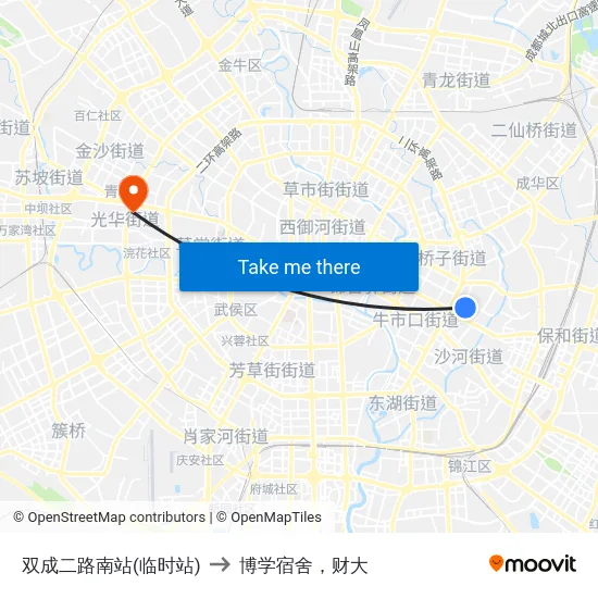 双成二路南站(临时站) to 博学宿舍，财大 map