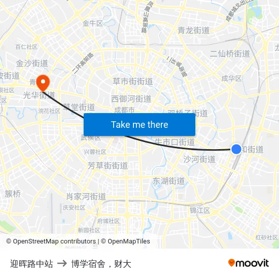 迎晖路中站 to 博学宿舍，财大 map