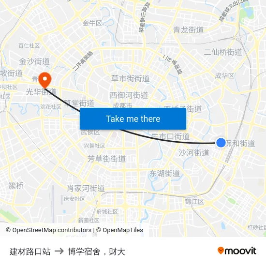 建材路口站 to 博学宿舍，财大 map